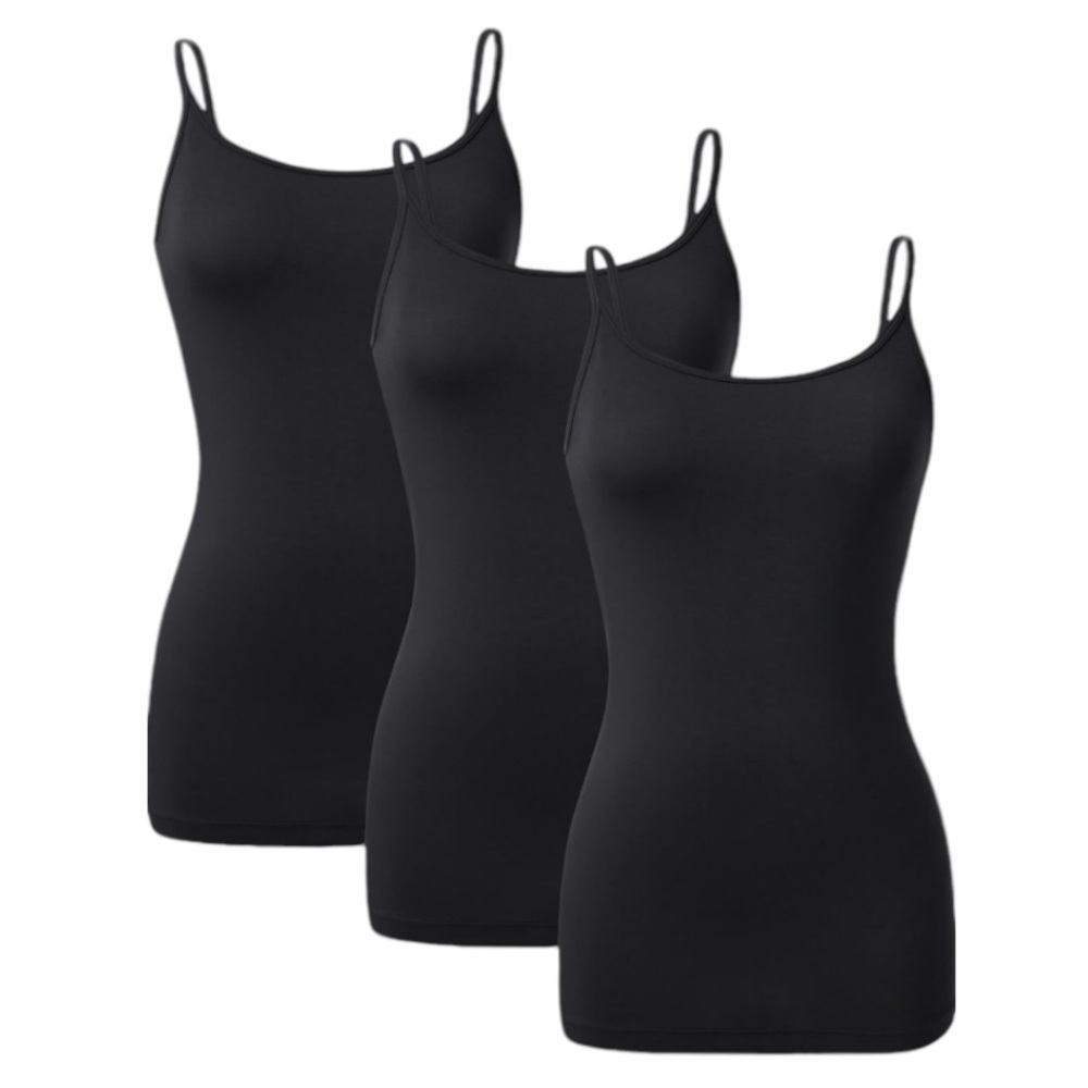 NEW! 3-Pack Camisoles Soft Comfy Spaghetti Strap Tank Tops Tag Free Black Large
